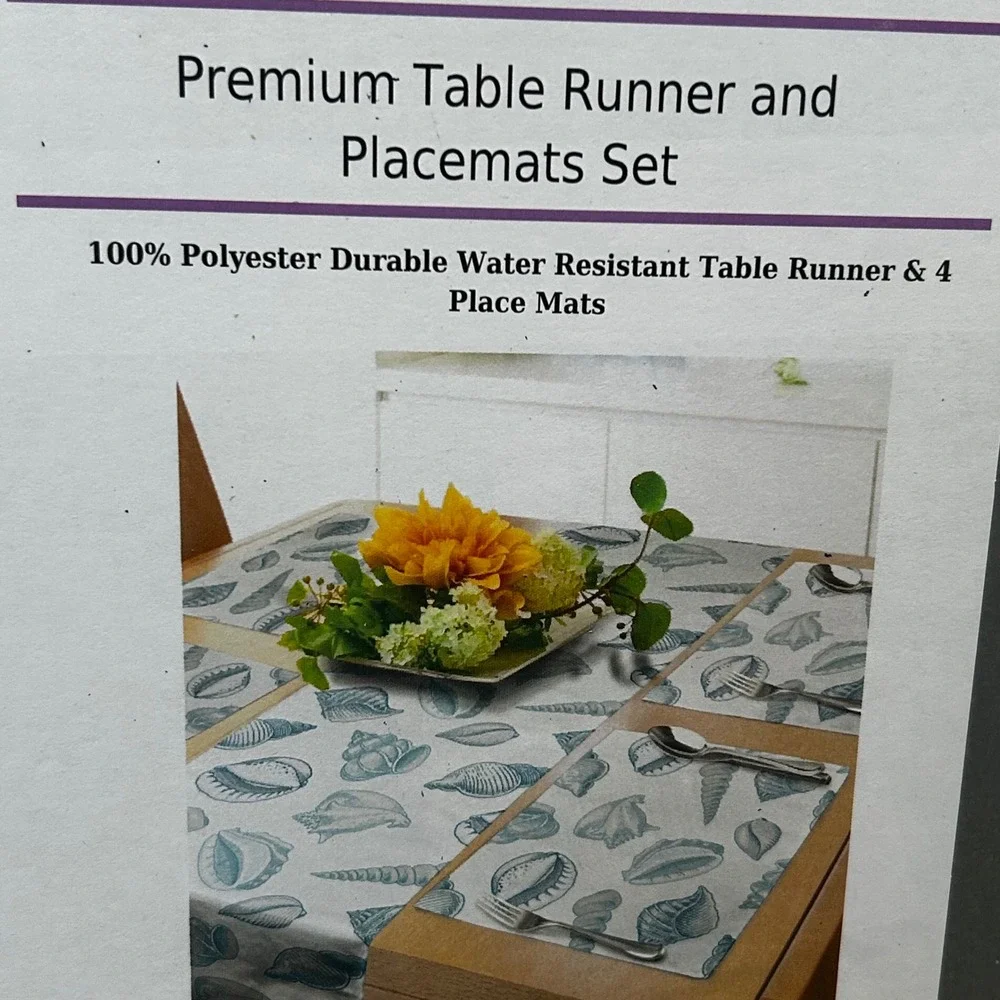 Ambesonne Table Runner Set Blue White 16x72 Seashell Coastal NWT